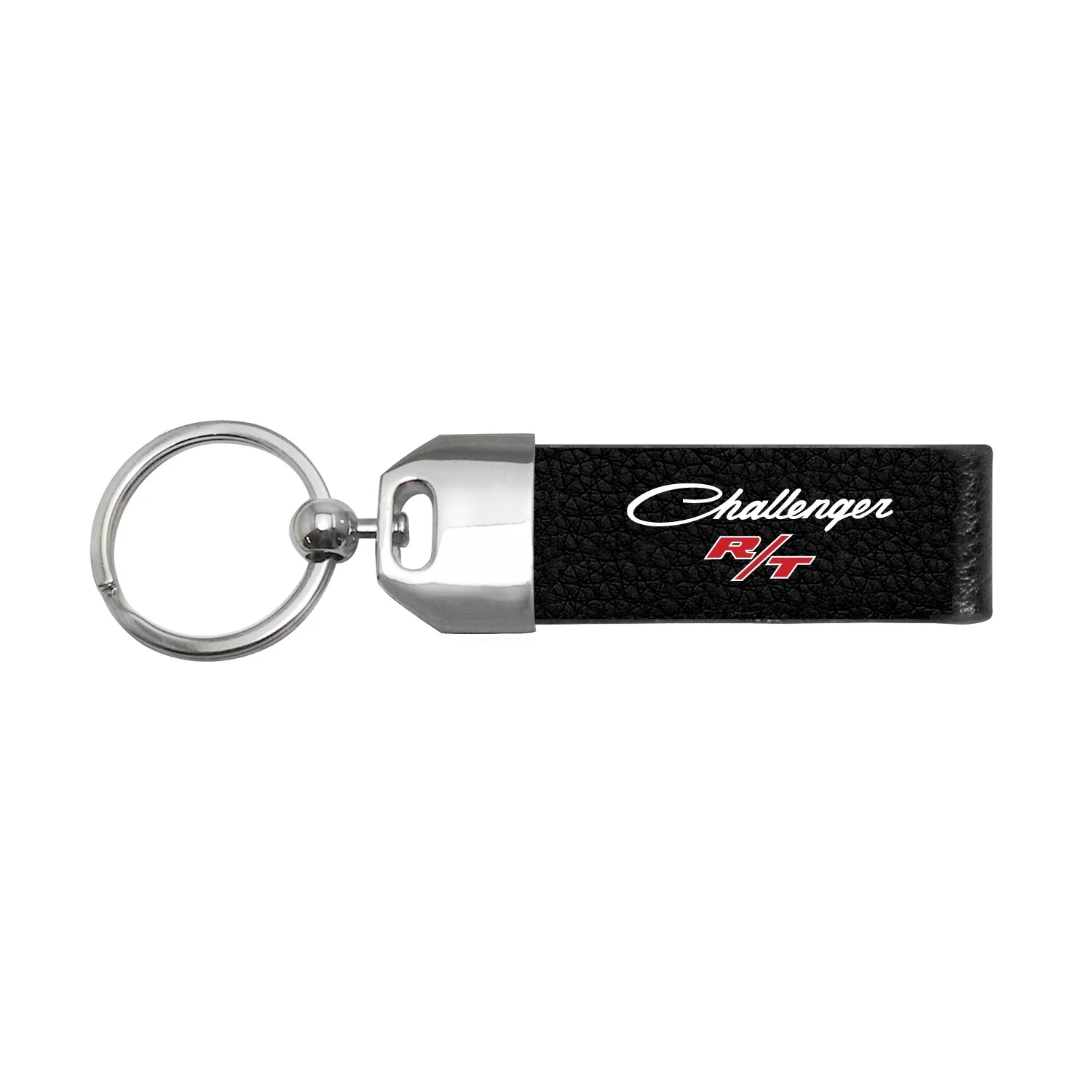 for Dodge Challenger R/T Classic Black Real Leather Loop Strap Chrome Metal Key Chain, Official Licensed