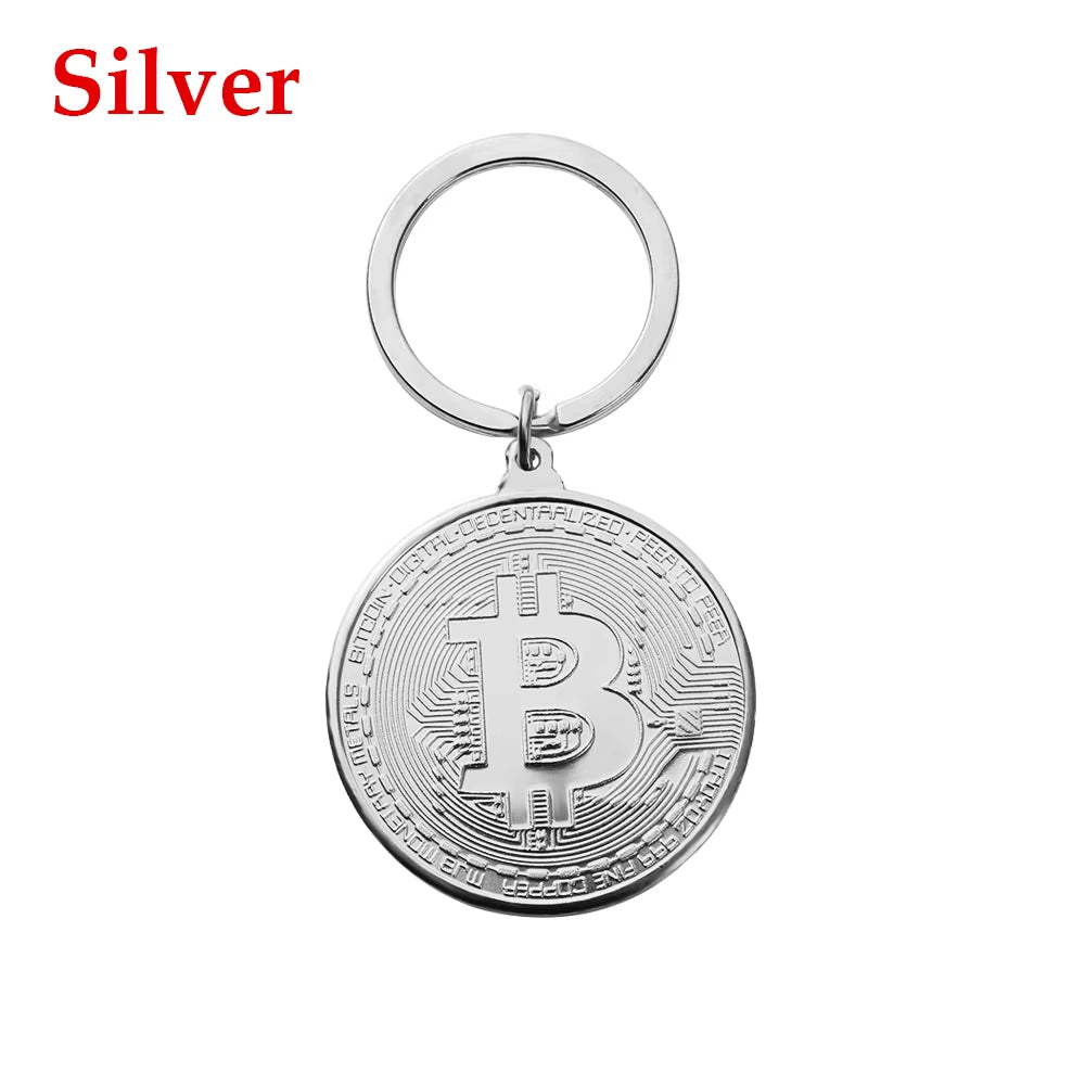 1 Pc Bitcoin Commemorative Collectors Coin Bitcoin Key Chain Copper Plated Alloy Bitcoin Key Ring Friends Gifts Decor