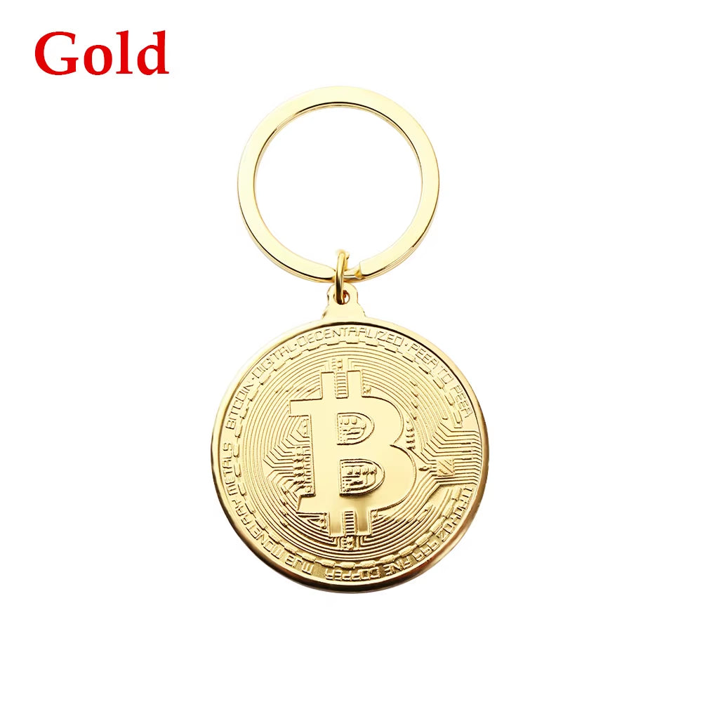 1 Pc Bitcoin Commemorative Collectors Coin Bitcoin Key Chain Copper Plated Alloy Bitcoin Key Ring Friends Gifts Decor