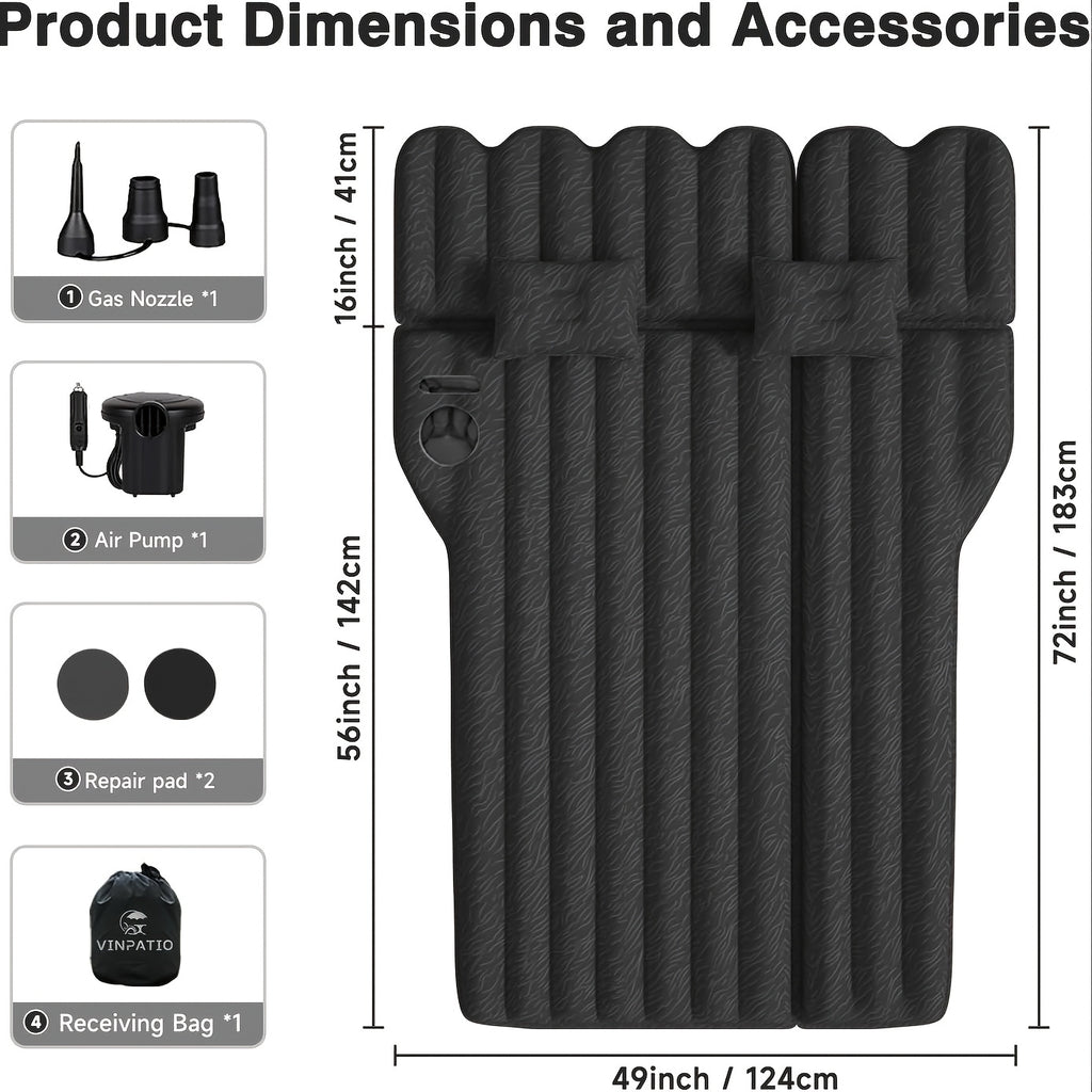 Air Mattress For SUV, Inflatable Car Air Mattress For Camping, Flocking Car Bed With Air Pump & 2 Pillows, Portable Sleeping Pad Mattress, With Phone And Cup Holder