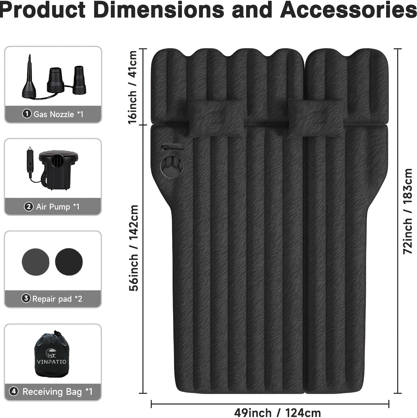 Air Mattress For SUV, Inflatable Car Air Mattress For Camping, Flocking Car Bed With Air Pump & 2 Pillows, Portable Sleeping Pad Mattress, With Phone And Cup Holder