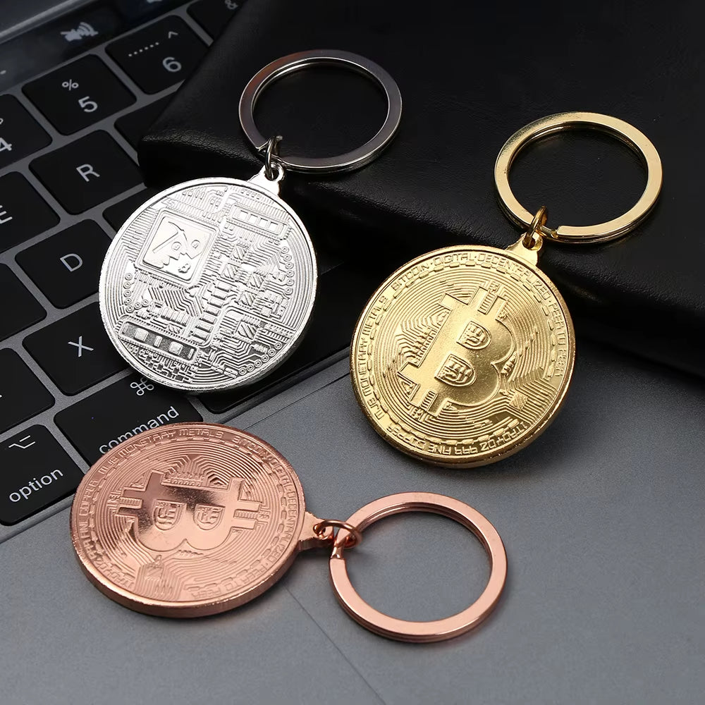 1 Pc Bitcoin Commemorative Collectors Coin Bitcoin Key Chain Copper Plated Alloy Bitcoin Key Ring Friends Gifts Decor
