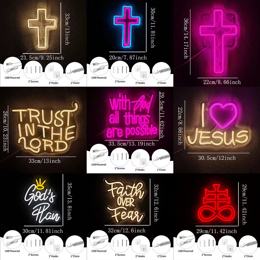 LED Cross Neon Sign for Wall Decor USB Powered LED Neon Light Signs Light up Sign for Bedroom Neon Wall Signs for Birthday Party