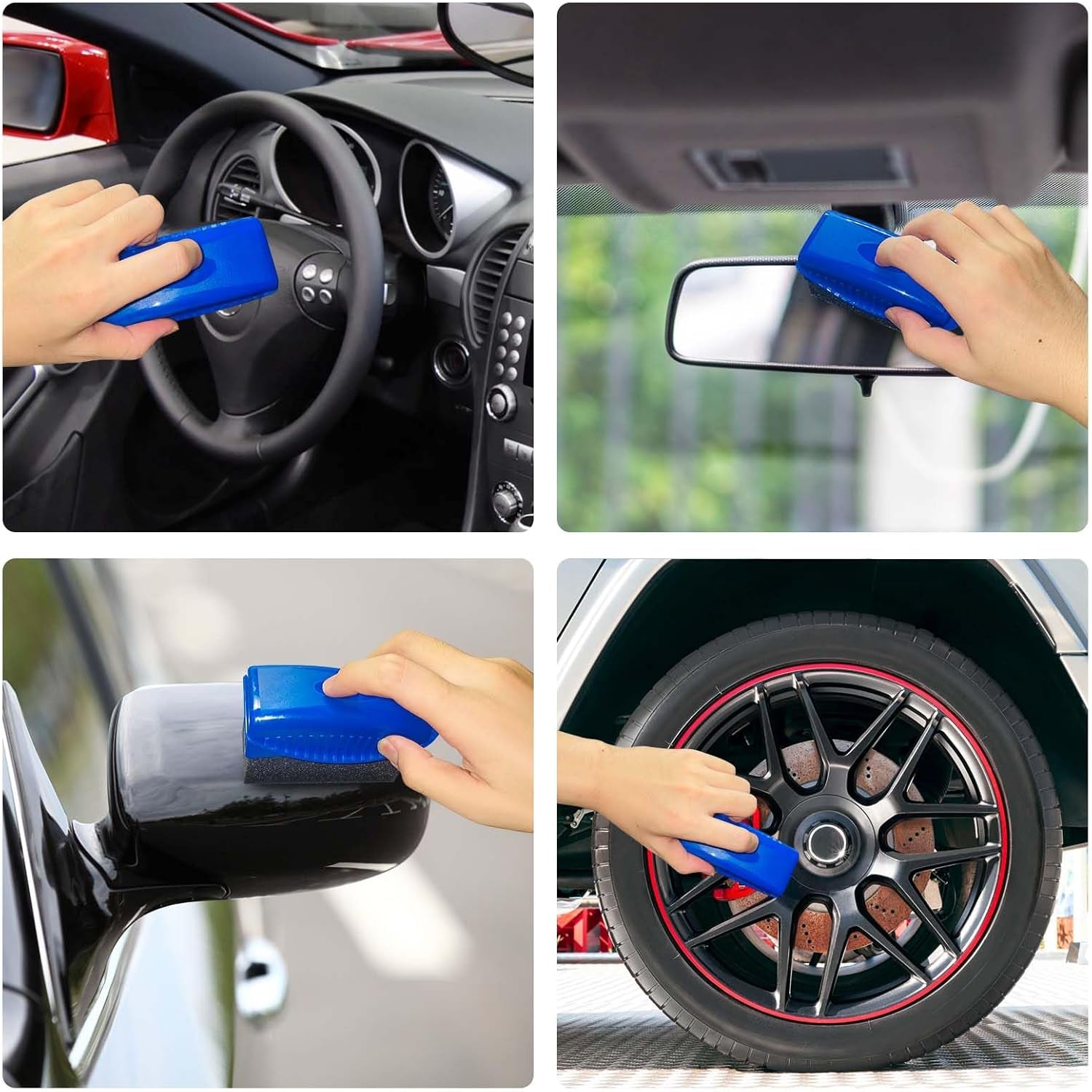 Tire Shine Pads, 2 Pcs Tire Dressing Sponge Applicator Contoured, Reusable Tire Shine Applicator with Lid for Car Detailing