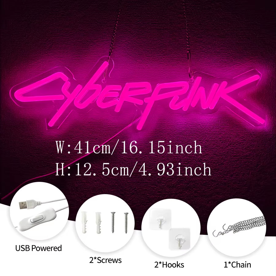 Cyberpunk Neon Sign, Pink Letter Sign, Used for Wall Decor, Unique Gift for Computer Enthusiasts, E-Sports Room, Man Cave Decor.