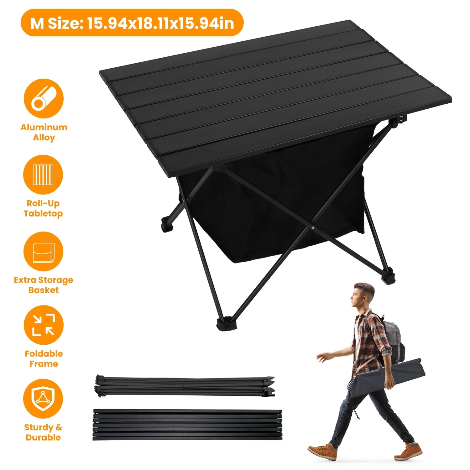 1Pc Foldable Camping Table With Storage Basket Rustproof Portable Aluminum Alloy Roll-Up Camping Table With Carrying Bag For Camping Hiking BBQ Picnic Fishing Fedex Shipping