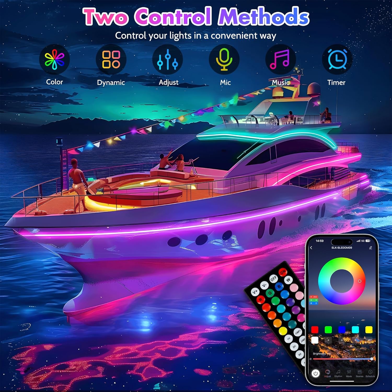 32.8FT LED Boat Strip Lights, RGB Marine Light, IP68 Waterproof Interior Lighting, Navigation Lamp, 12V Night Fishing LED, Outdoor Accessories Decor