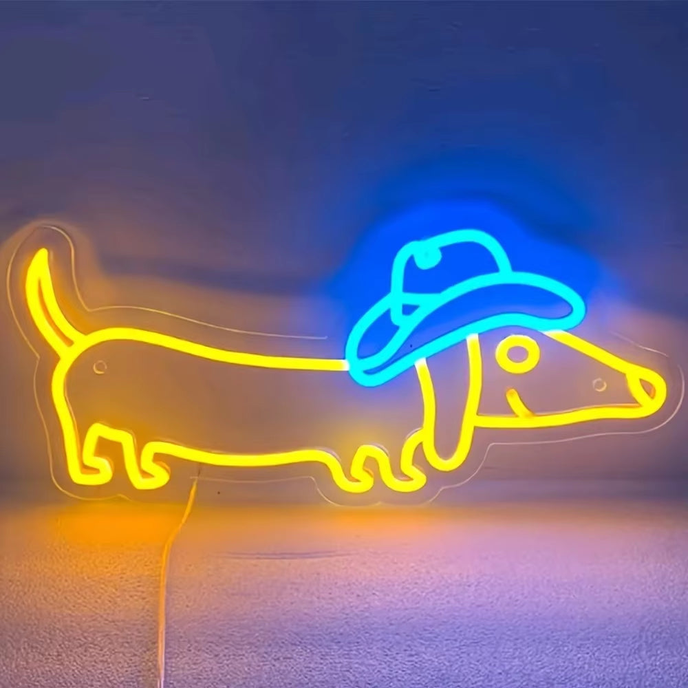 Cowboy Hat Dachshund Neon Sign, Cowboy Hat Dachshund LED Neon Usb-Powered Neon, for Bedroom Living Room, Game Room Store Gift