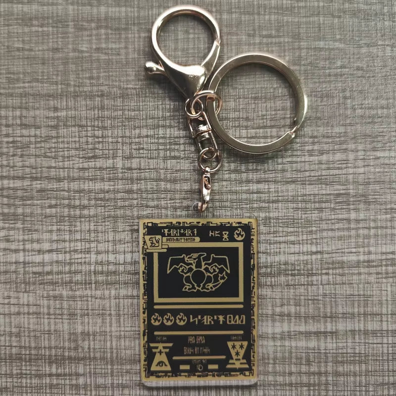 Pokemon Anime Small Card Key Chain Charizard Keychains Blastoise Venusaur Mewtwo Diy Acrylic Action Toy Figures Game Collection