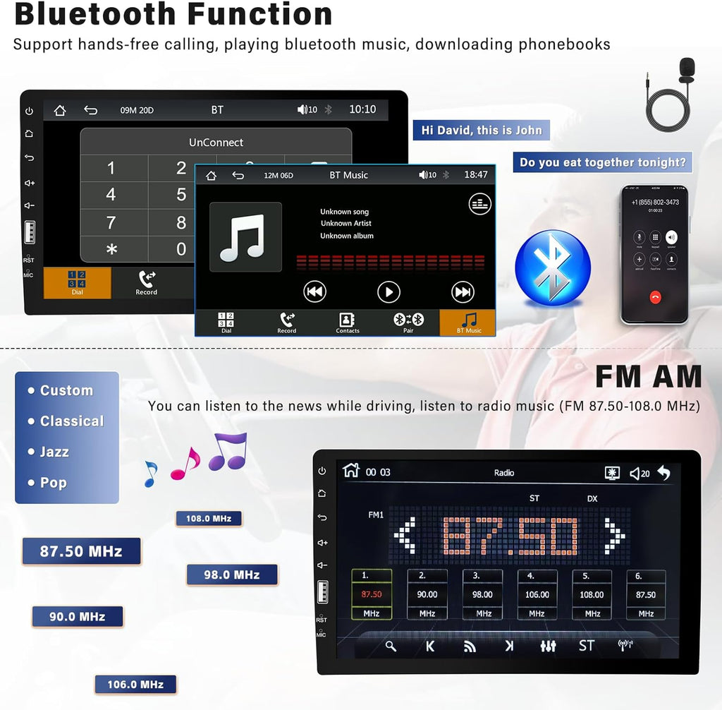 9 Inch Single Din Touchscreen Car Stereo with Carplay Android Auto Bluetooth, FM/AM, Mirror Link, EQ Function, Backup Camera, Steering Wheel Control