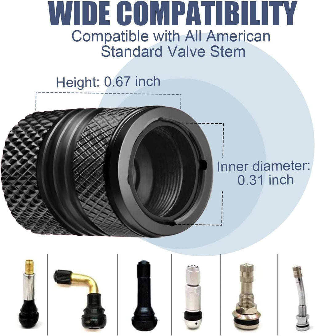 Tire Valve Stem Caps for Car Tires Air Caps Cover 8 Pack Corrosion Resistant Premium Alloy Leak-Proof Universal for SUV Truck Motorcycle Bike Black