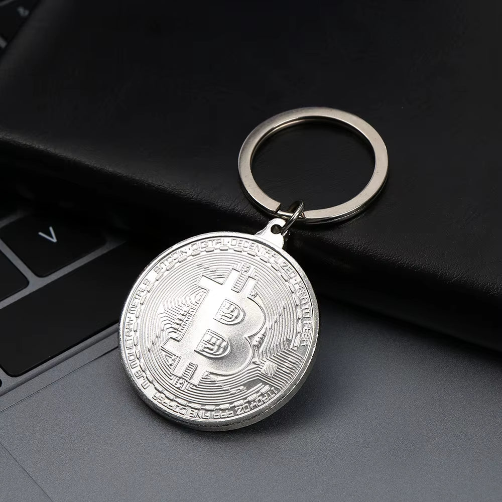 1 Pc Bitcoin Commemorative Collectors Coin Bitcoin Key Chain Copper Plated Alloy Bitcoin Key Ring Friends Gifts Decor