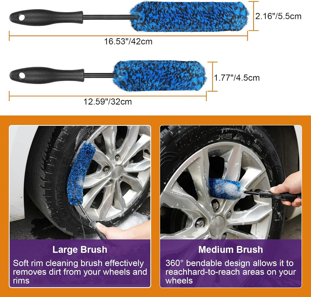 14PCS Wheel Brush Kit for Cleaning Wheel and Tire, Car Detailing Brushes, Wheel and Rim Brush, Tire Brush, Bendable Durable Car Wheel Rim Cleaner Brush Kit,Car Detailing Cleaning Brush Supplies Set