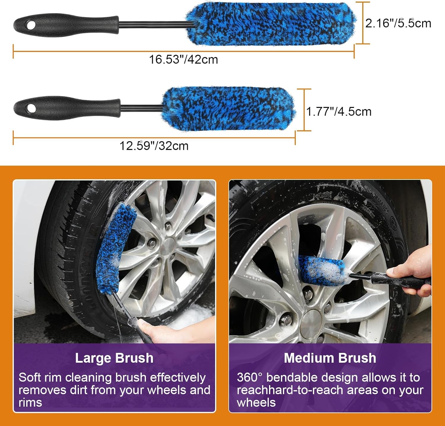 14PCS Wheel Brush Kit for Cleaning Wheel and Tire, Car Detailing Brushes, Wheel and Rim Brush, Tire Brush, Bendable Durable Car Wheel Rim Cleaner Brush Kit,Car Detailing Cleaning Brush Supplies Set