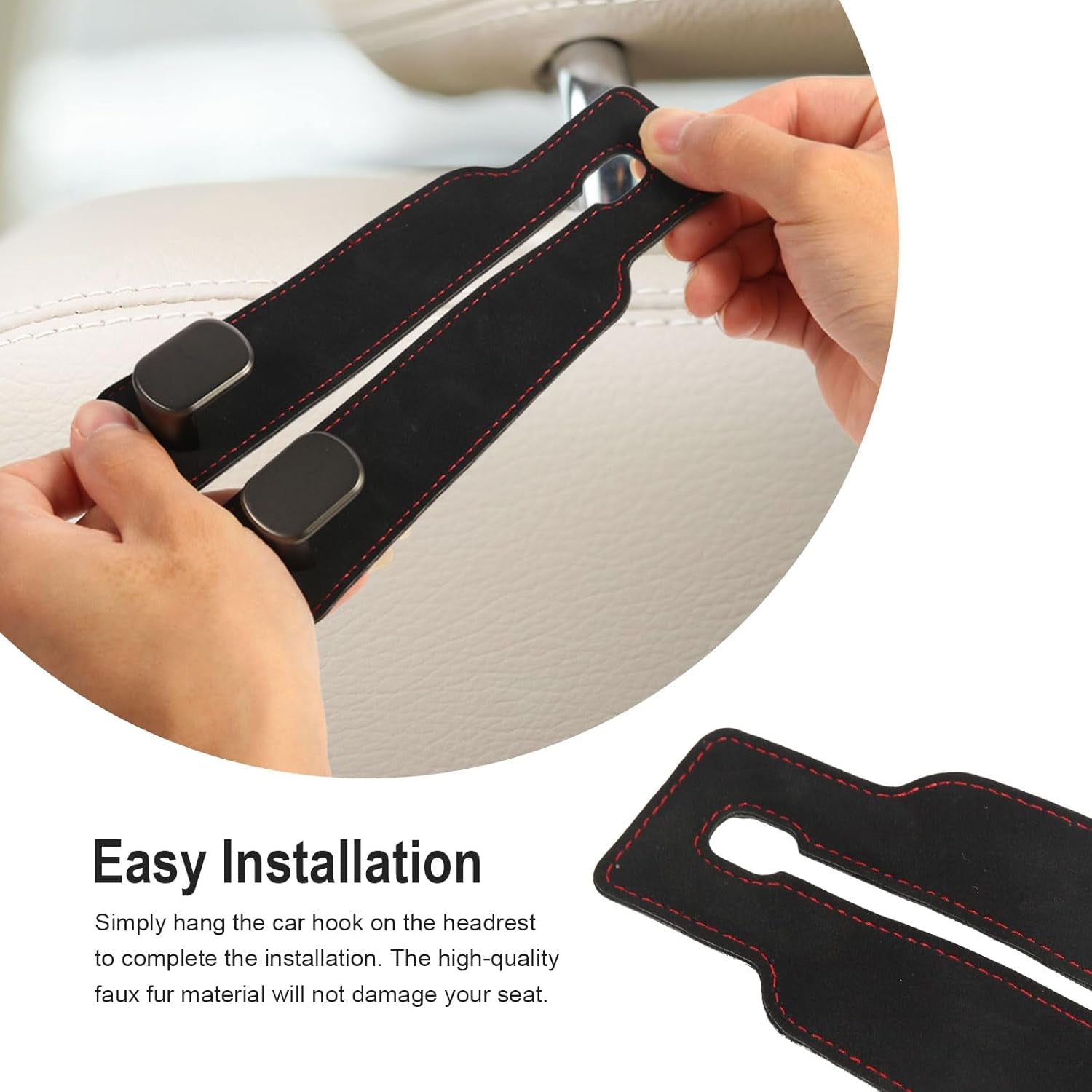 2 Pcs Multifunctional Headrest Hooks for Car, Premium Suede Material Purse Holder for Car, Double Car Seat Hooks for Headrest, Car Headrests Hook Fits Universal Car Seat Back Storage Hook
