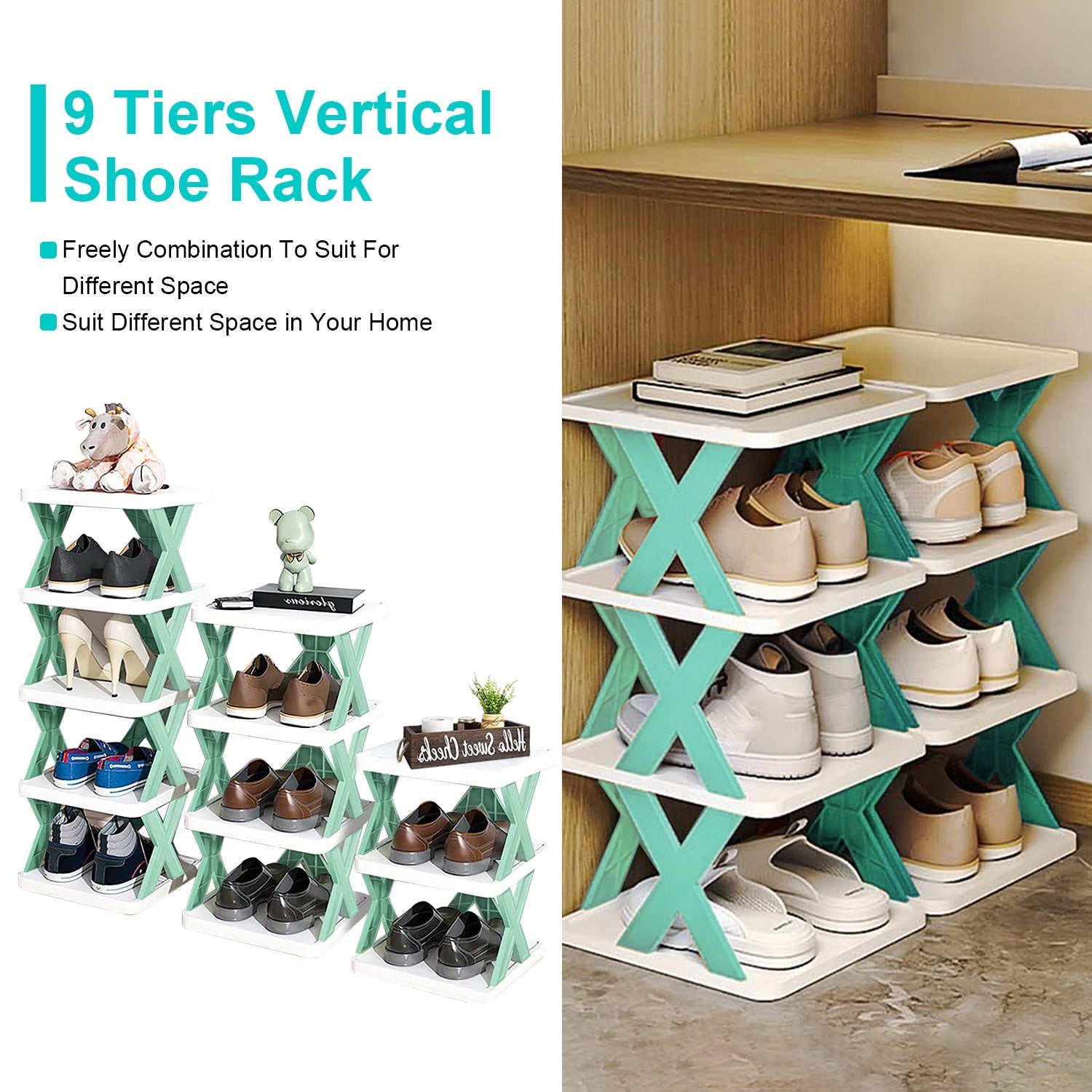 1Pc 9Tier Narrow Entryway Shoe Rack Plastic Vertical Shoe Organizer Space Saving Free Standing Shoes Storage Shelf Closet Hallway