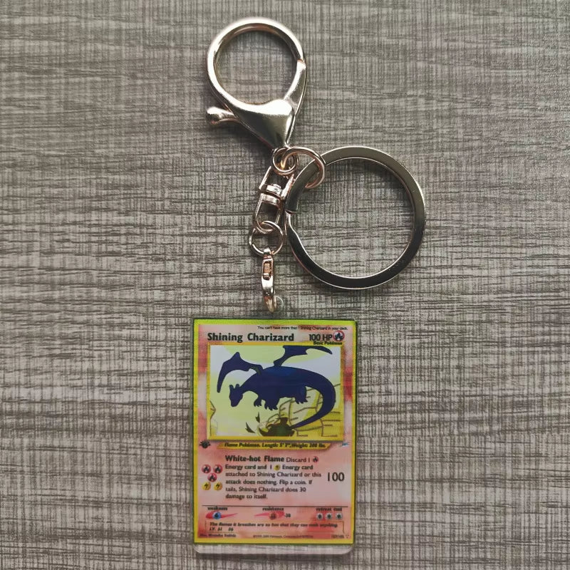 Pokemon Anime Small Card Key Chain Charizard Keychains Blastoise Venusaur Mewtwo Diy Acrylic Action Toy Figures Game Collection
