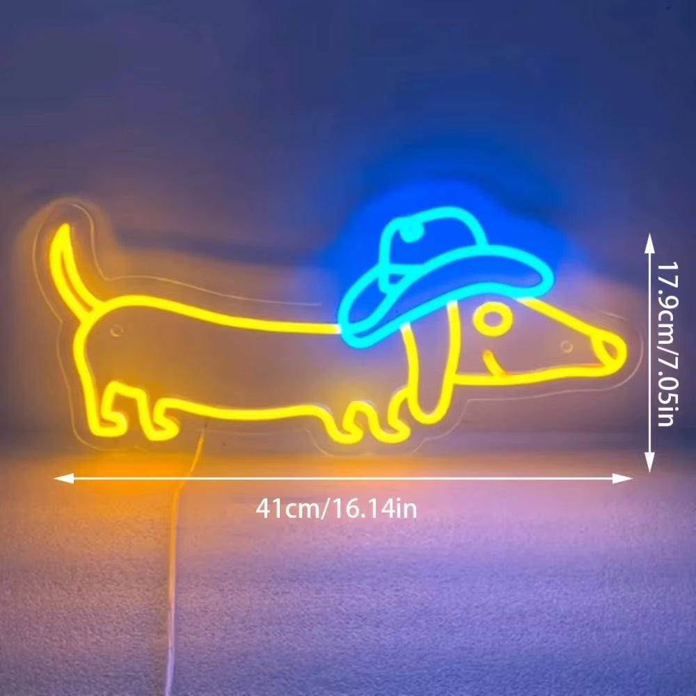 Cowboy Hat Dachshund Neon Sign, Cowboy Hat Dachshund LED Neon Usb-Powered Neon, for Bedroom Living Room, Game Room Store Gift