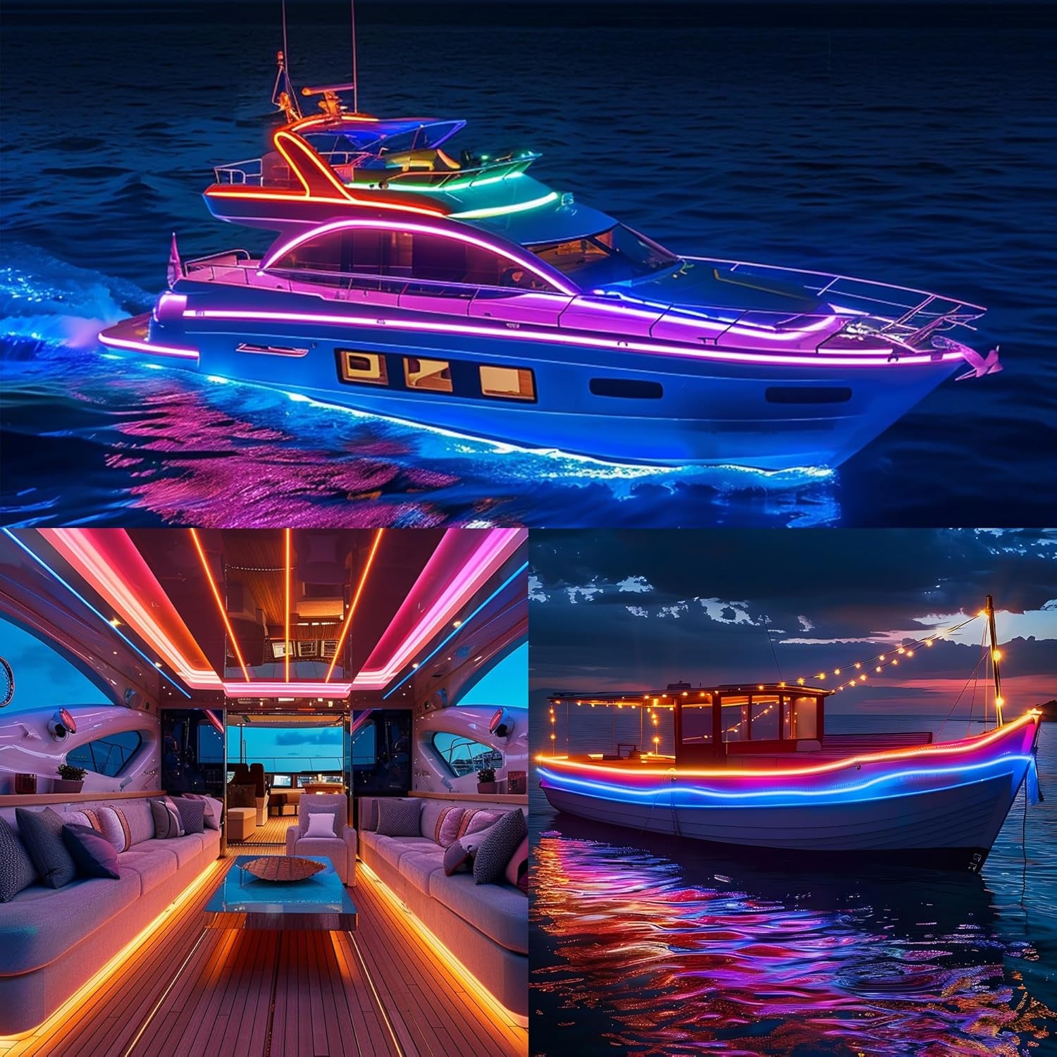 32.8FT LED Boat Strip Lights, RGB Marine Light, IP68 Waterproof Interior Lighting, Navigation Lamp, 12V Night Fishing LED, Outdoor Accessories Decor