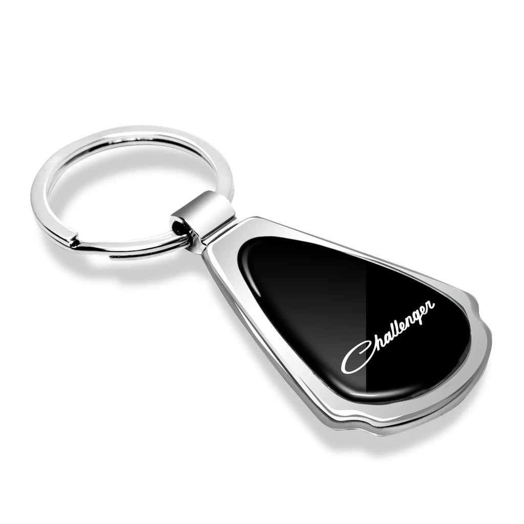Dodge Challenger Classic Black Dome Chrome Metal Teardrop Key Chain