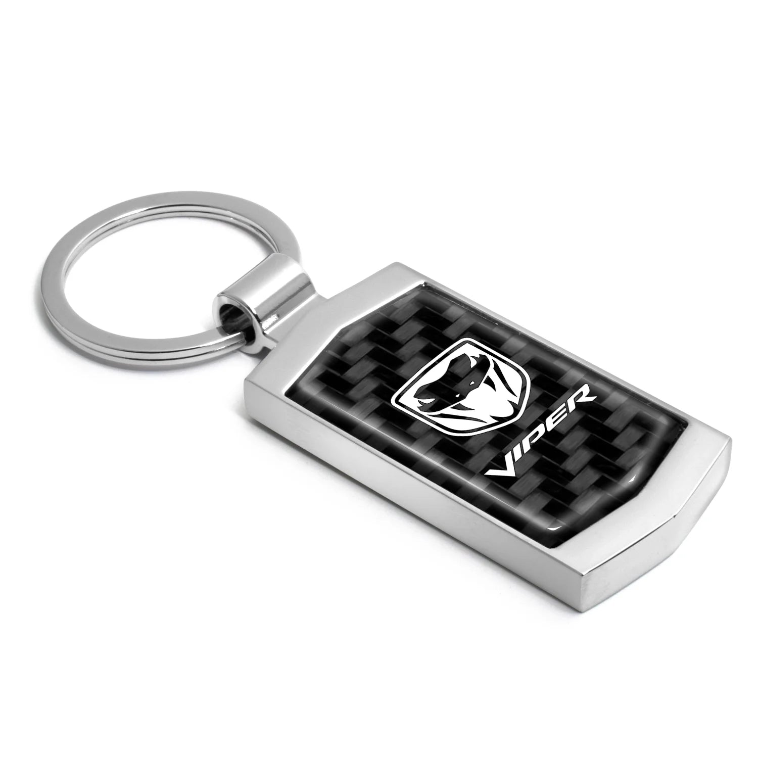 for Dodge Viper Logo Real Black Carbon Fiber Chrome Metal Case Key Chain, Official Licensed