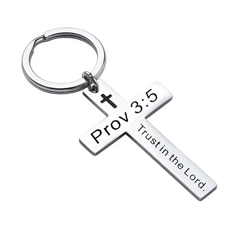 Christian Bible Verse Cross Pendant Keychain Stainless Steel Religious Psalm Prayer Key Chain Keyring Gifts