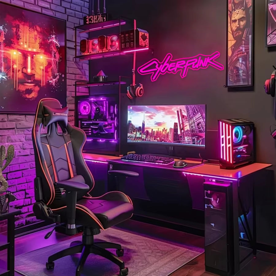 Cyberpunk Neon Sign, Pink Letter Sign, Used for Wall Decor, Unique Gift for Computer Enthusiasts, E-Sports Room, Man Cave Decor.