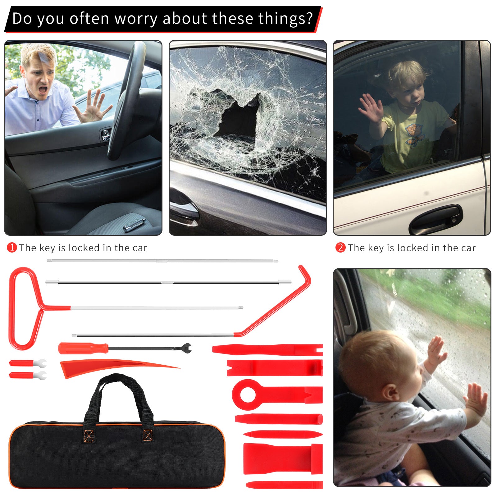 24-piece Set Professional Automotive Emergency Car Tool Kit Auto With Air Wedge