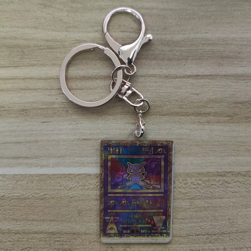 Pokemon Anime Small Card Key Chain Charizard Keychains Blastoise Venusaur Mewtwo Diy Acrylic Action Toy Figures Game Collection