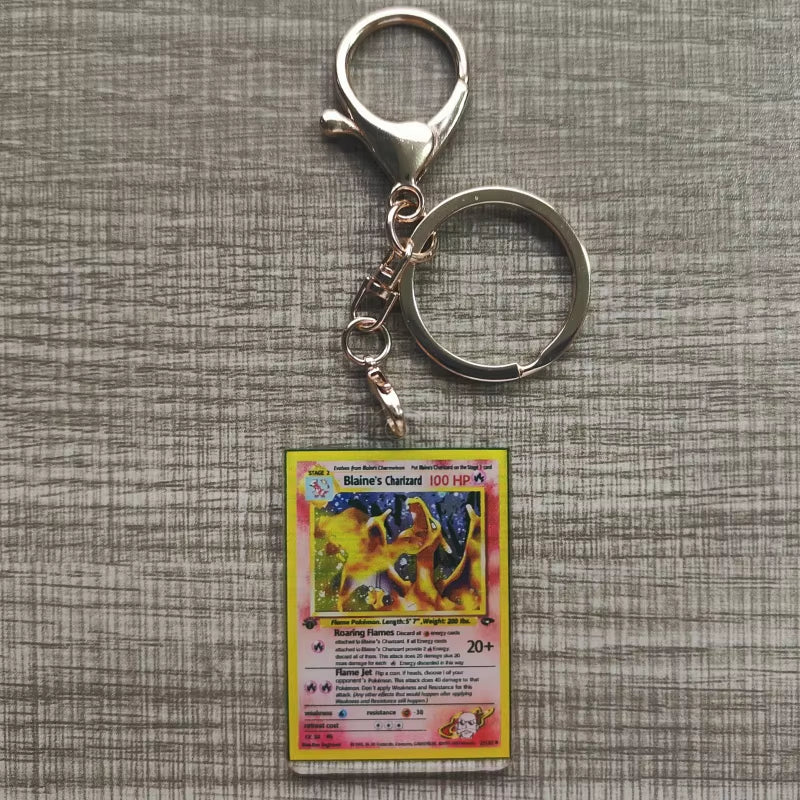 Pokemon Anime Small Card Key Chain Charizard Keychains Blastoise Venusaur Mewtwo Diy Acrylic Action Toy Figures Game Collection