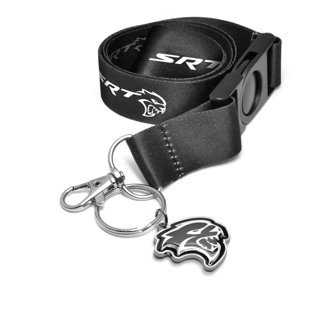 for Dodge SRT Hellcat Full-Color Die-Cut Metal Key Chain with Printed Logo Black Lanyard Strap, Official Licensed