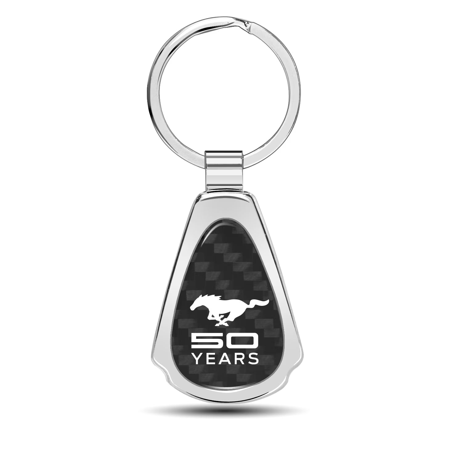 Ford Mustang 50 Years Real Black Carbon Fiber Chrome Metal Teardrop Key Chain