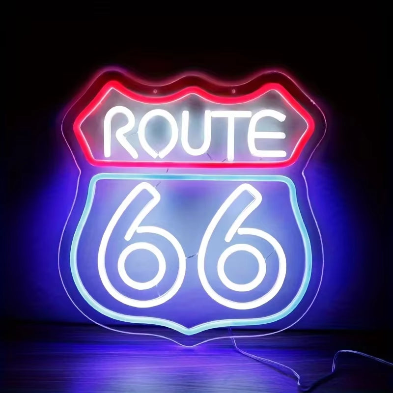 Historic Route 66 Neon Sign, Home Art Man Cave Neon Lights, for Bedroom Home Office Hotel Cafe Recreation Room Wall Decor