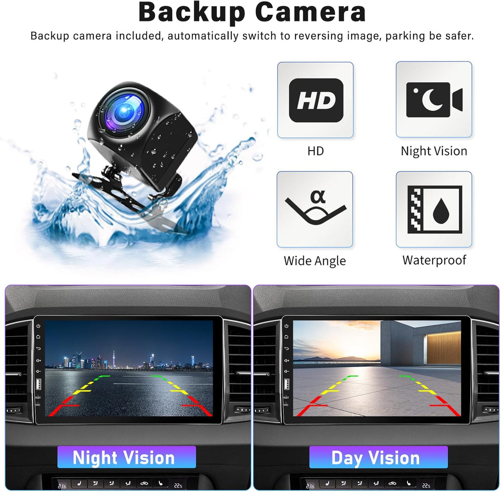 9 Inch Single Din Touchscreen Car Stereo with Carplay Android Auto Bluetooth, FM/AM, Mirror Link, EQ Function, Backup Camera, Steering Wheel Control