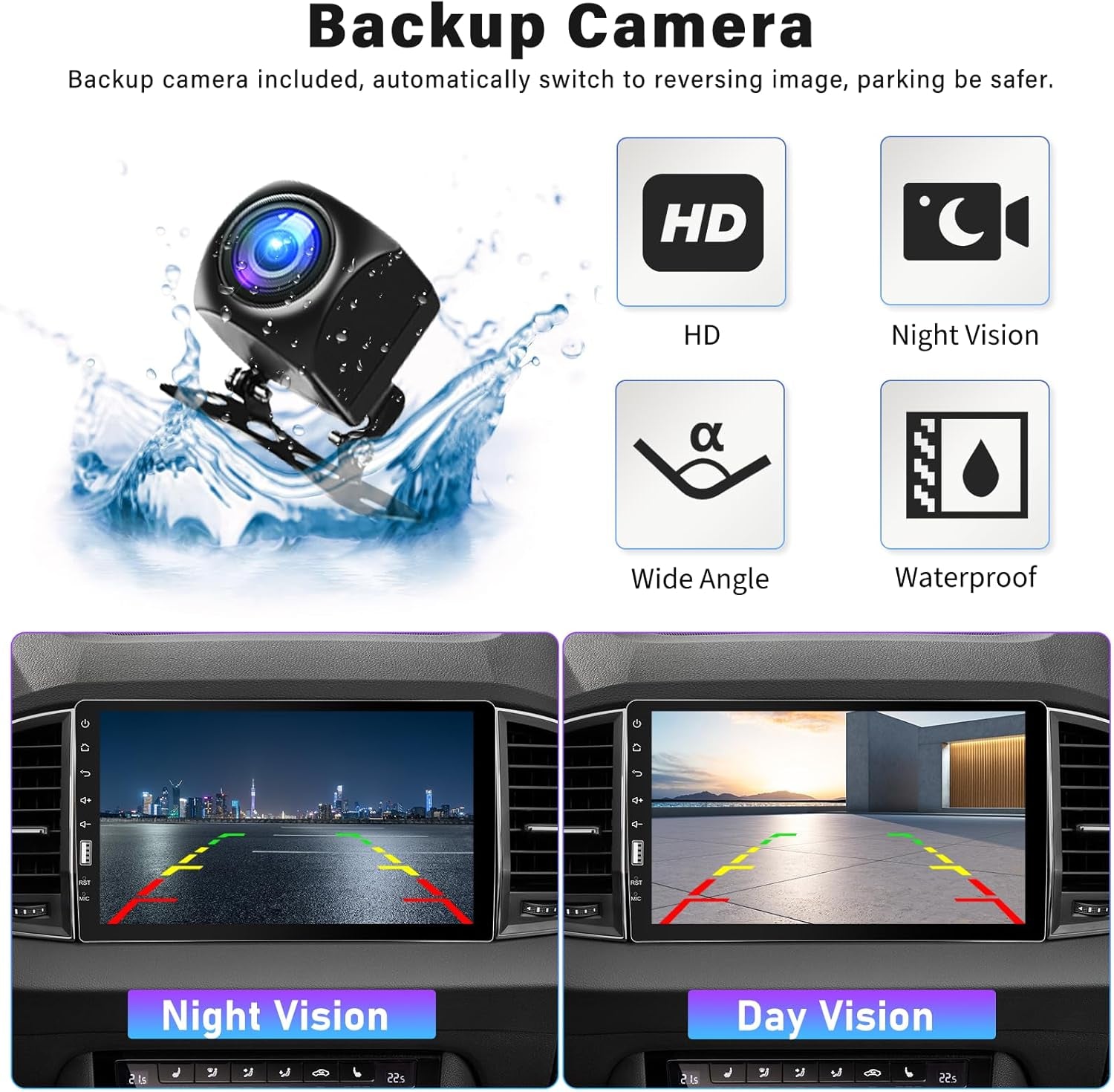 9 Inch Single Din Touchscreen Car Stereo with Carplay Android Auto Bluetooth, FM/AM, Mirror Link, EQ Function, Backup Camera, Steering Wheel Control