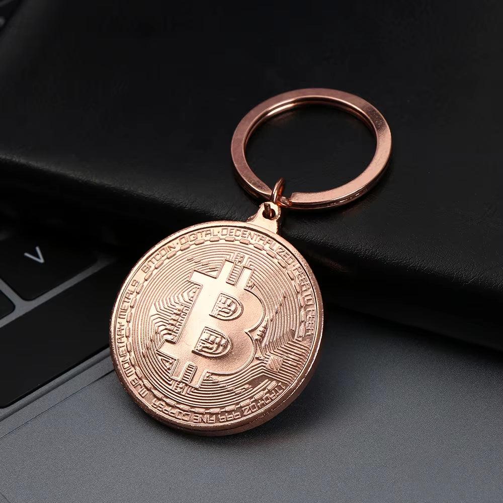 1 Pc Bitcoin Commemorative Collectors Coin Bitcoin Key Chain Copper Plated Alloy Bitcoin Key Ring Friends Gifts Decor