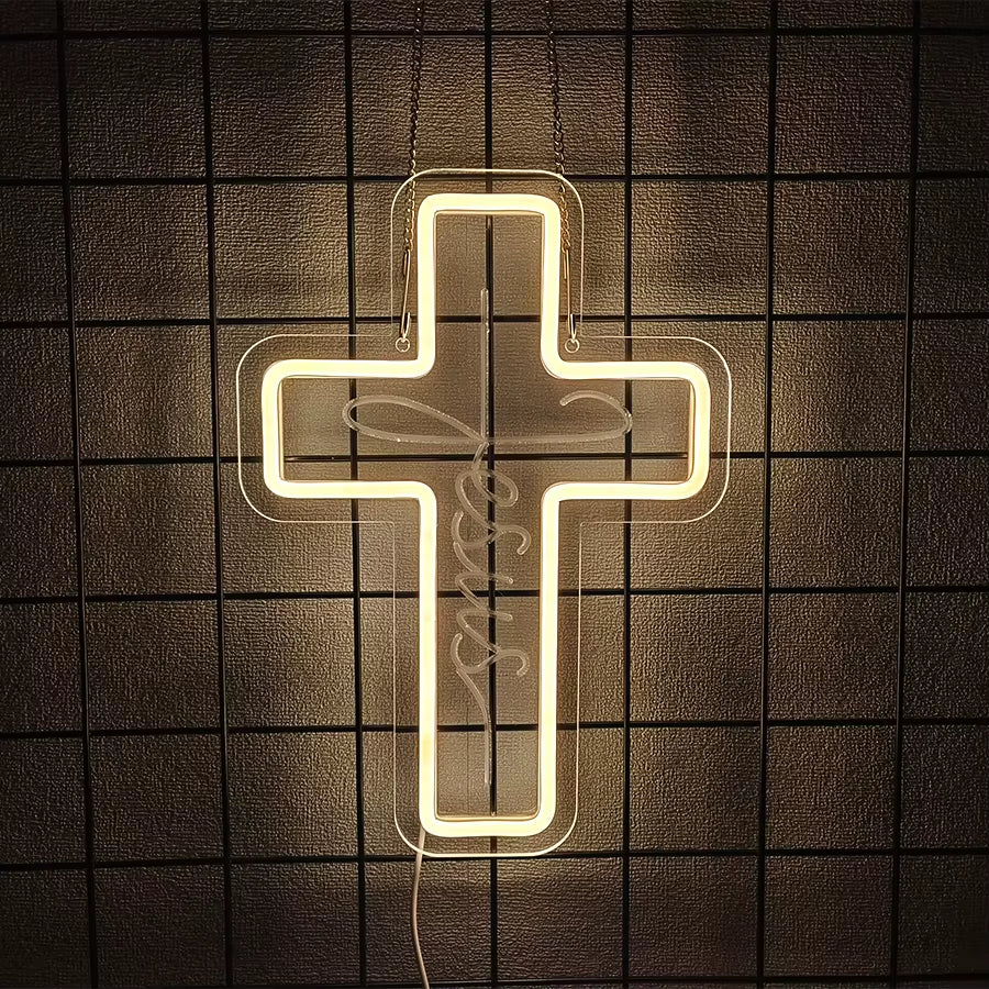 LED Cross Neon Sign for Wall Decor USB Powered LED Neon Light Signs Light up Sign for Bedroom Neon Wall Signs for Birthday Party