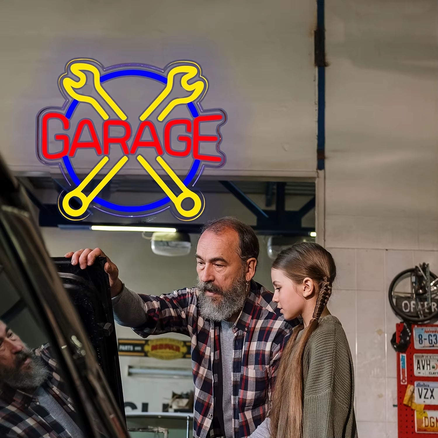 Neon Sign Garage Sign, Store Car LED Sign for Man Cave Car Repair Factory Workshop Game Room Wall Decoration Party Birthday Gift