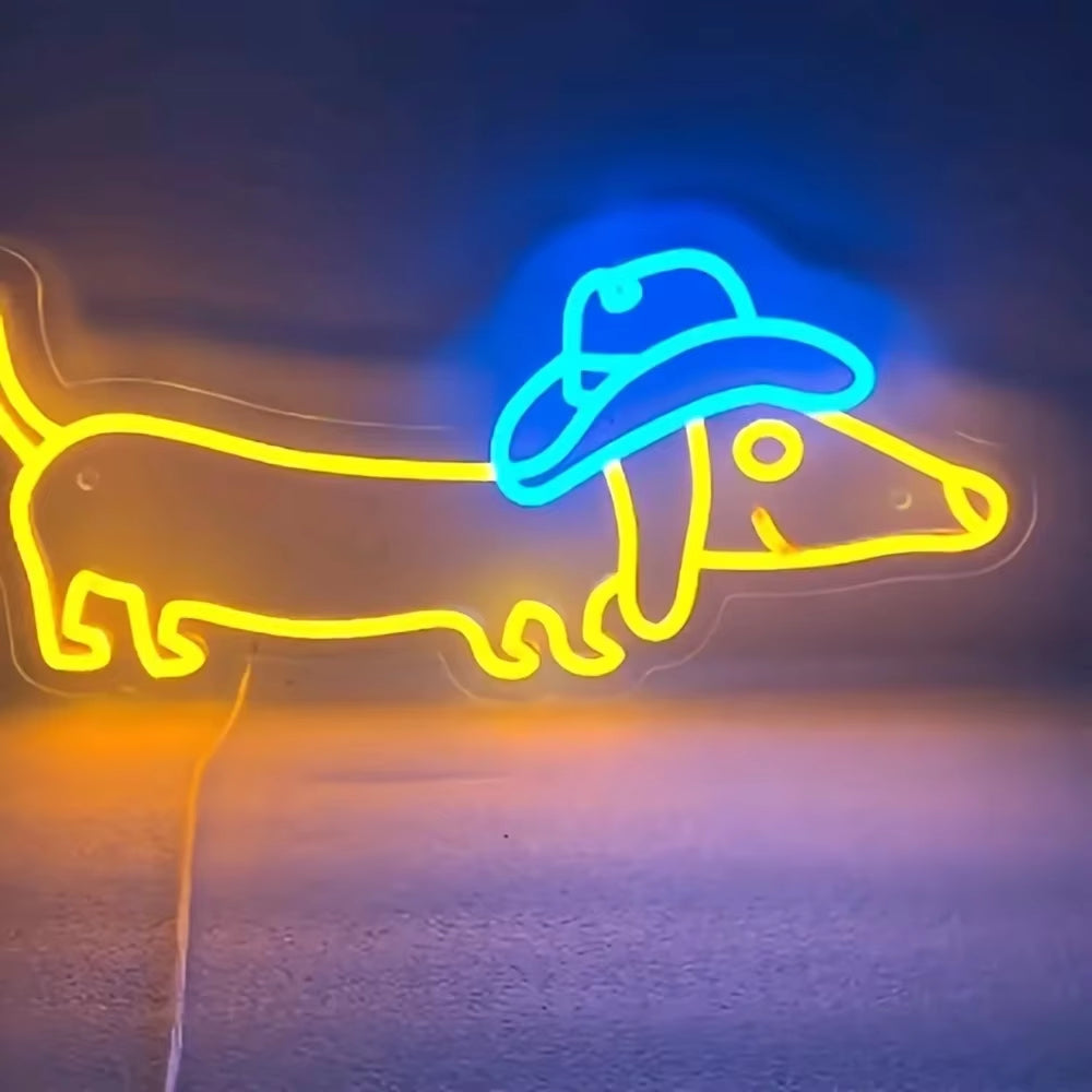 Cowboy Hat Dachshund Neon Sign, Cowboy Hat Dachshund LED Neon Usb-Powered Neon, for Bedroom Living Room, Game Room Store Gift