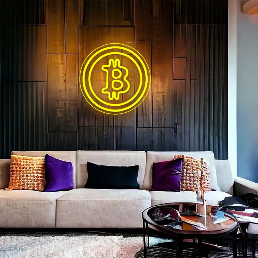 Bitcoin Neon Sign, Handmade Bitcoin Led Neon Light Bitcoin Neon for Wall Décor for Gaming Room Bedroom Living Room Cafe Bar