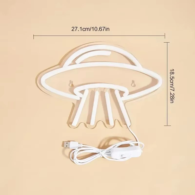 LED Neon Lights Dimmable Space Neon Signs for Wall UFO Neon Light up Sign for Bedroom Kids Space Game Room Neon Wall Signs Decor