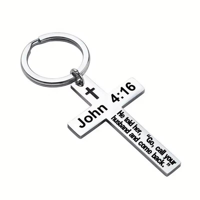 Christian Bible Verse Cross Pendant Keychain Stainless Steel Religious Psalm Prayer Key Chain Keyring Gifts
