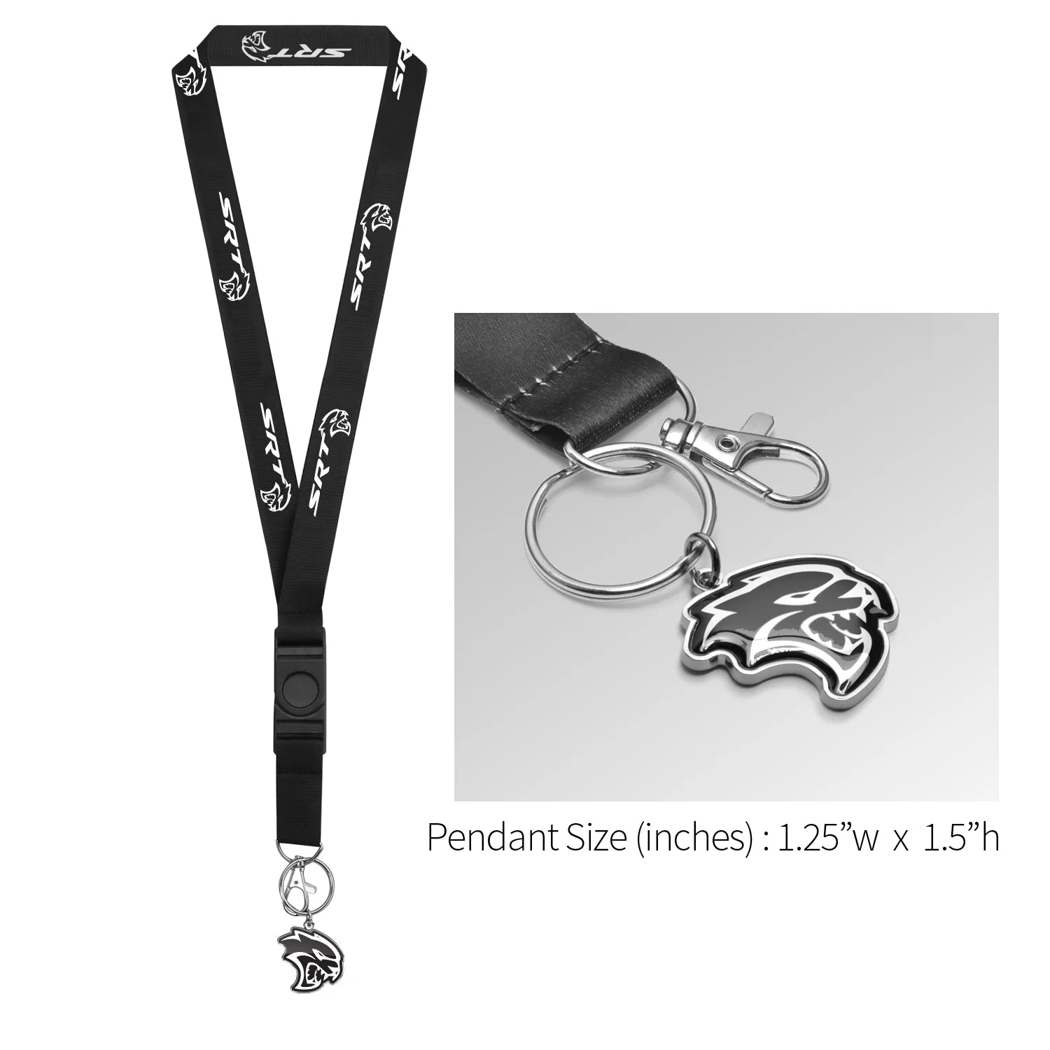 for Dodge SRT Hellcat Full-Color Die-Cut Metal Key Chain with Printed Logo Black Lanyard Strap, Official Licensed