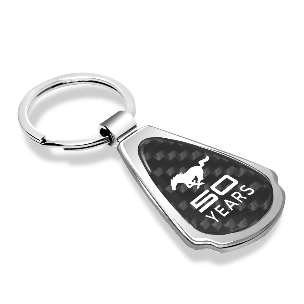 Ford Mustang 50 Years Real Black Carbon Fiber Chrome Metal Teardrop Key Chain
