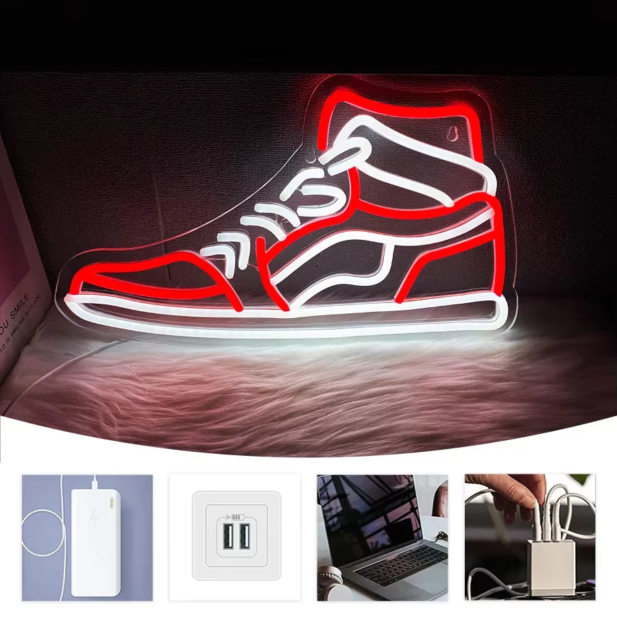 Sneaker Neon Sign Sports Shoe Neon Signs,Led Boys Neon Lights for Bedroom Man Cave Home Party Neon Bar Sign Shoes Wall Decor