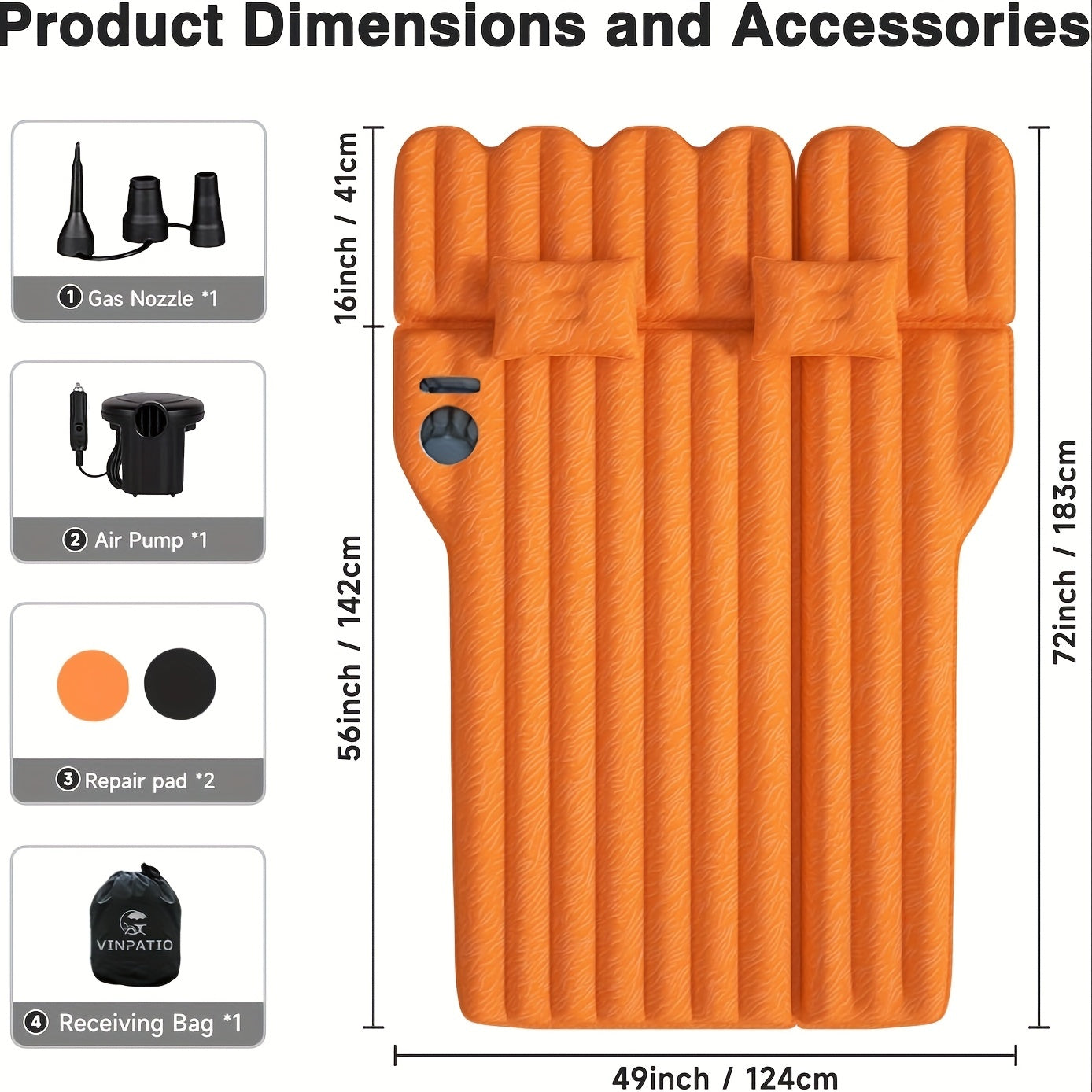 Air Mattress For SUV, Inflatable Car Air Mattress For Camping, Flocking Car Bed With Air Pump & 2 Pillows, Portable Sleeping Pad Mattress, With Phone And Cup Holder