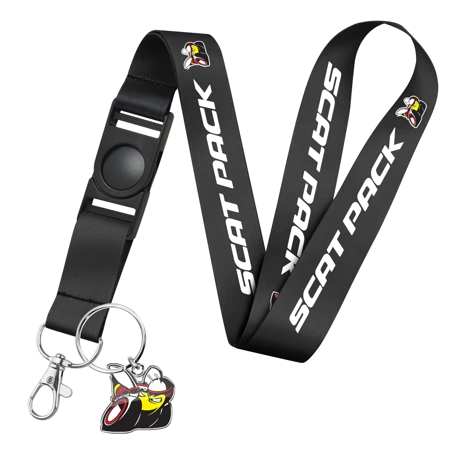 for Dodge Scat-Pack Full-Color Die-Cut Metal Key Chain with Printed Logo Black Lanyard Strap, Official Licensed