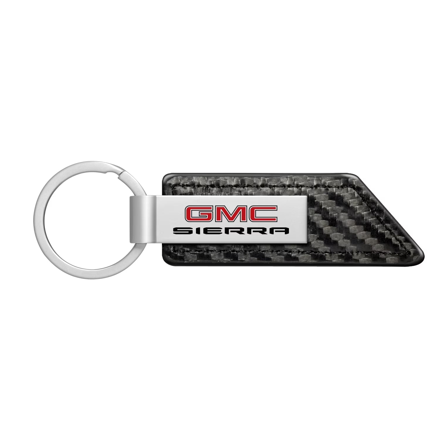 for GMC Sierra Silver Metal Plate Carbon Fiber Texture Black PU Leather Key Chain, Official Licensed
