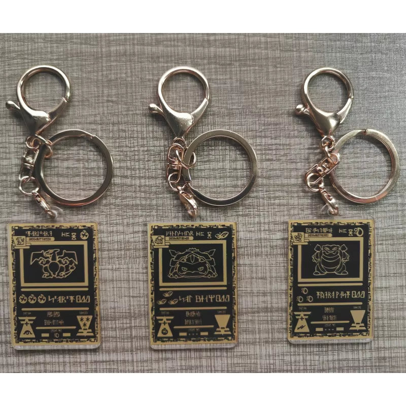 Pokemon Anime Small Card Key Chain Charizard Keychains Blastoise Venusaur Mewtwo Diy Acrylic Action Toy Figures Game Collection