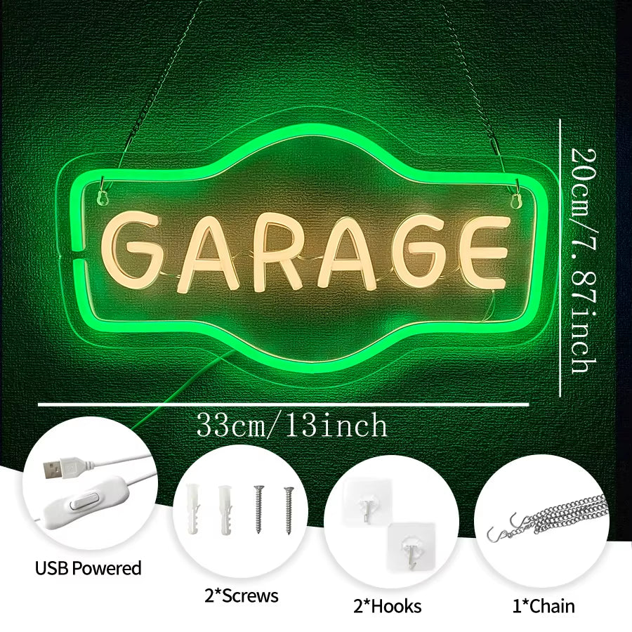 Garage Neon Sign for Wall Decor Dad'S Garage LED Light Car Signs for Auto Repair Shop Man Cave Workshop Gift for Fathers Day
